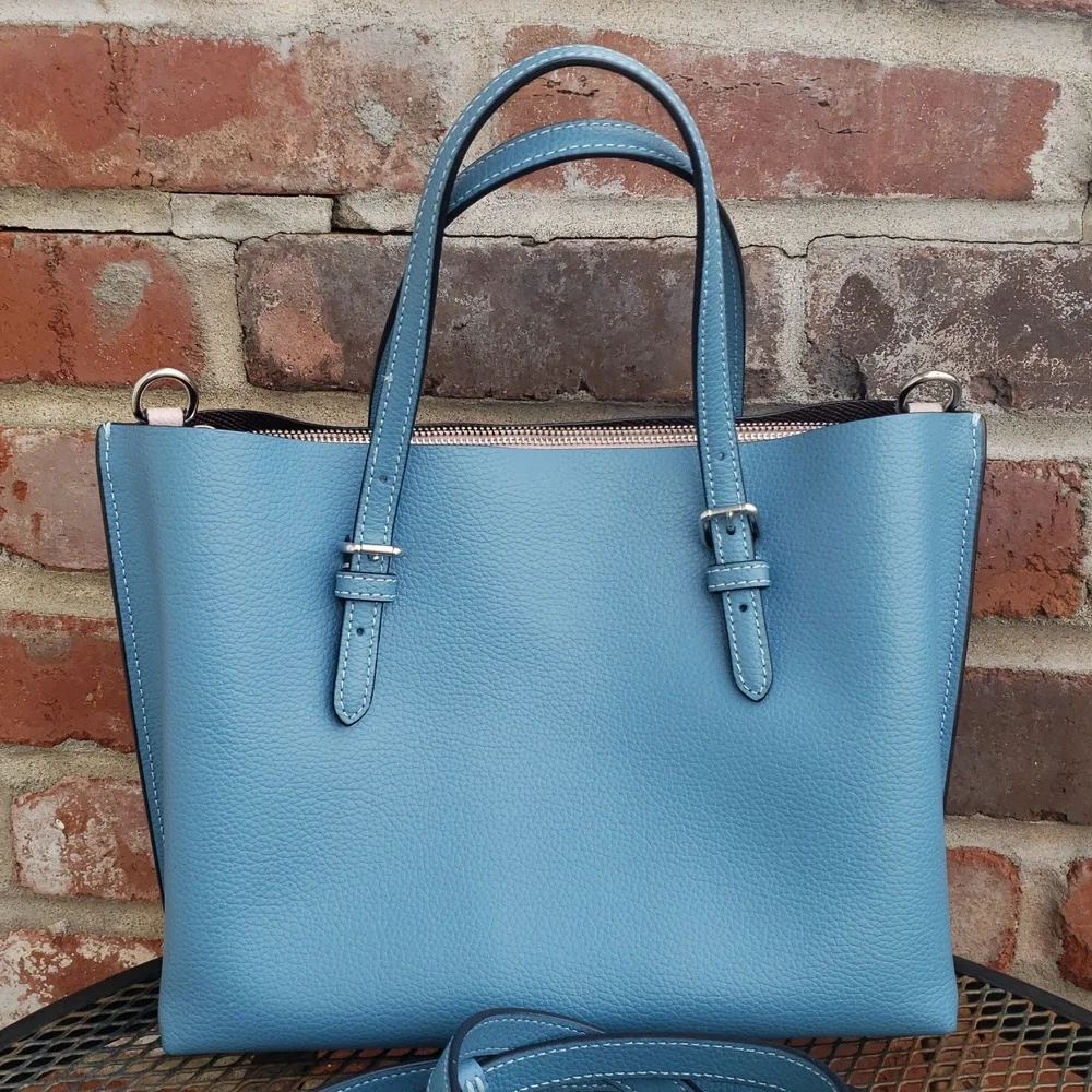 Coach Mollie Tote 25 Leather Satchel Convertible Bag Pacific Blue Designer - Picture 8 of 17